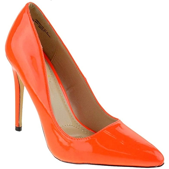 NWOT Neon Orange Anne Michelle Patent Stilettos - Picture 2 of 10